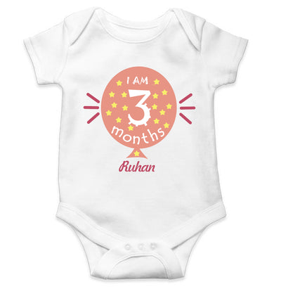 Custom Name I Am Three Month Rompers for Baby Boy- FunkyTeesClub
