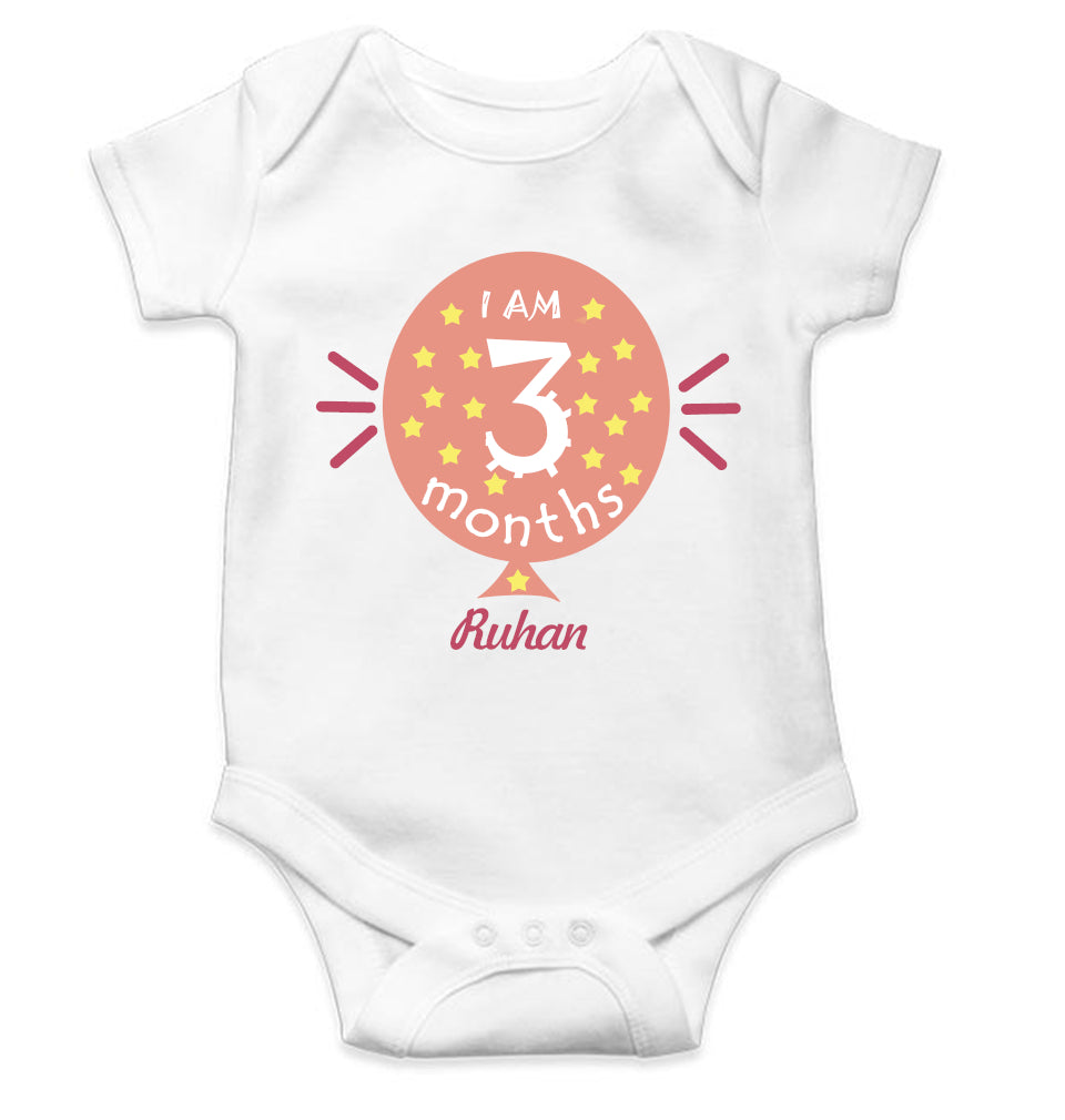Custom Name I Am Three Month Rompers for Baby Boy- FunkyTeesClub