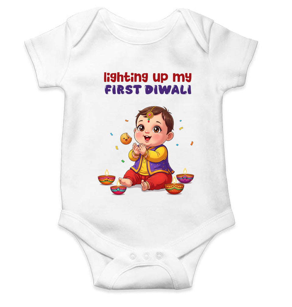 Lighting Up My First Diwali Diwali Rompers for Baby Boy- FunkyTeesClub