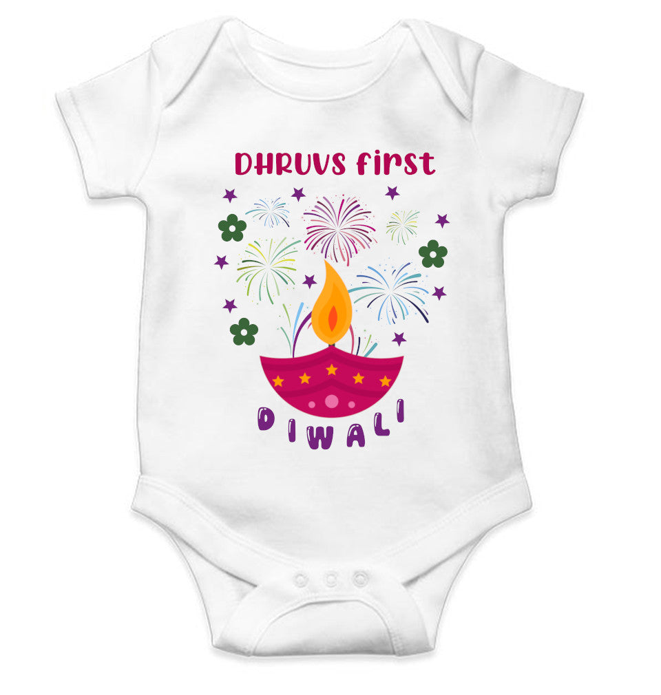 Custom Name First Diwali Celebration Diwali Rompers for Baby Boy- FunkyTeesClub