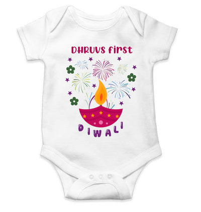 Custom Name First Diwali Celebration Diwali Rompers for Baby Boy- FunkyTeesClub