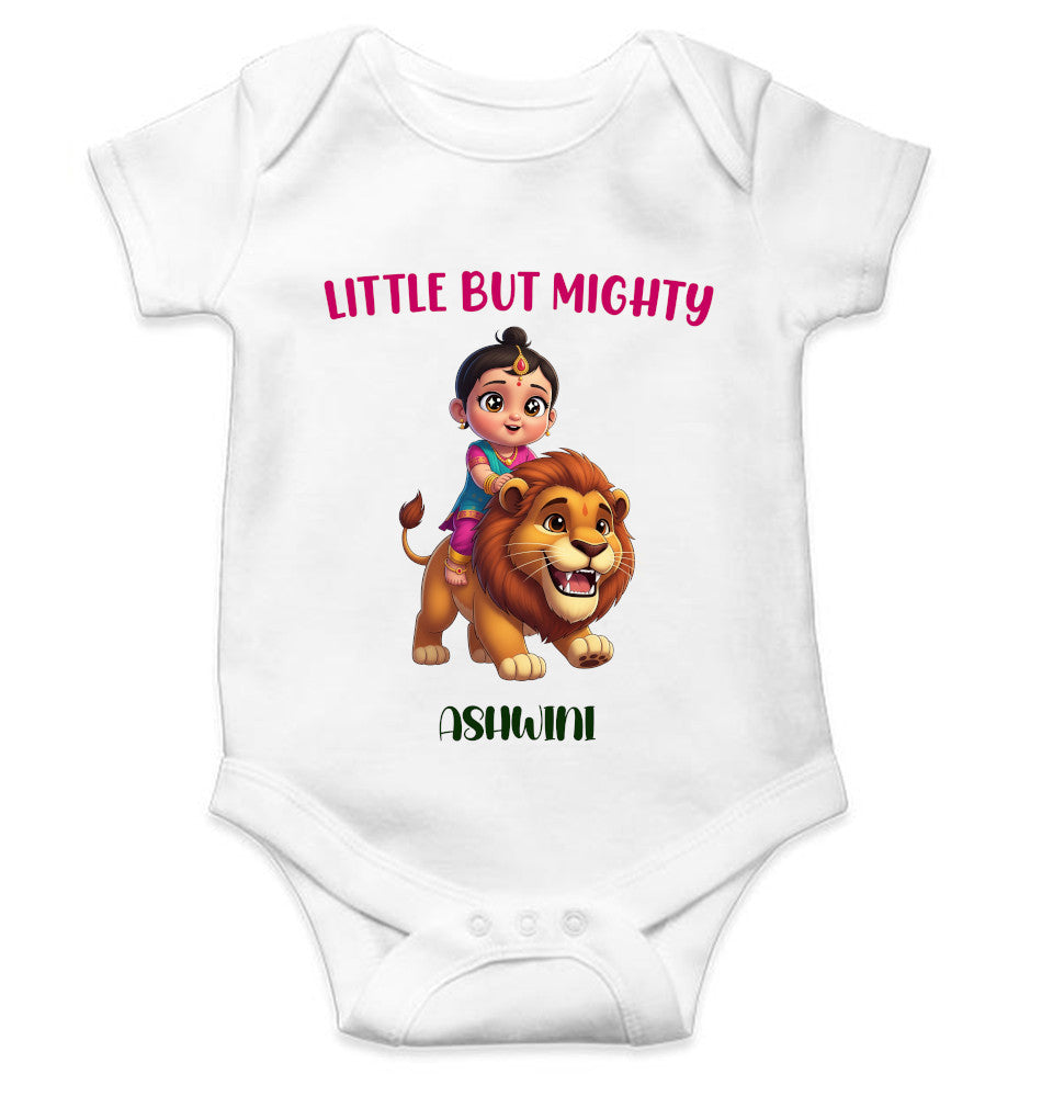 Custom Name Little But Mighty Durga Pooja Rompers for Baby Girl- FunkyTeesClub