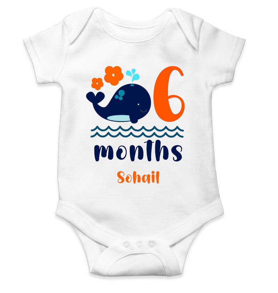 Custom Name Sixth Month Rompers for Baby Boy- FunkyTeesClub