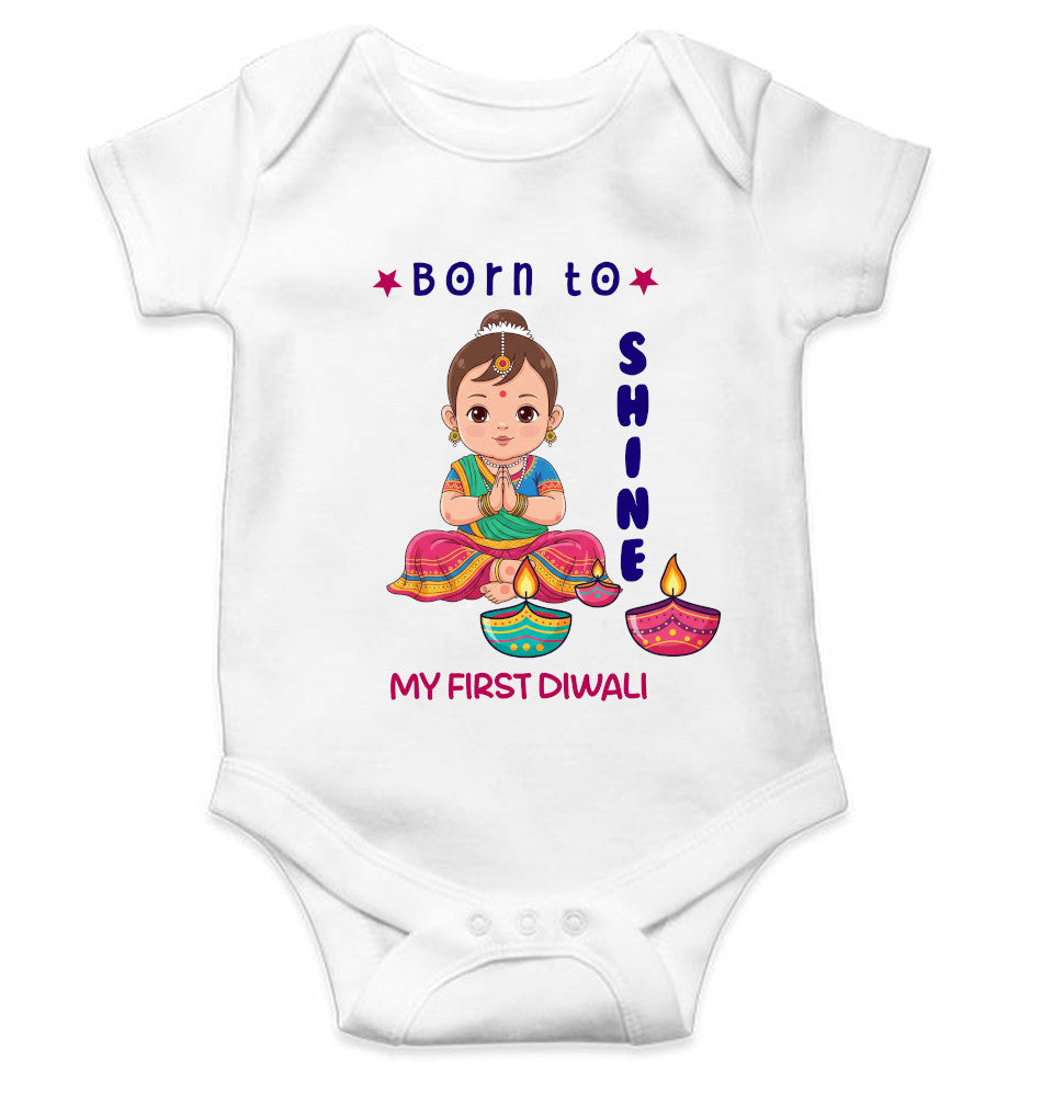 Born To Shine Diwali Rompers for Baby Girl- FunkyTeesClub