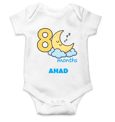 Custom Name Eighth Month Rompers for Baby Boy- FunkyTeesClub