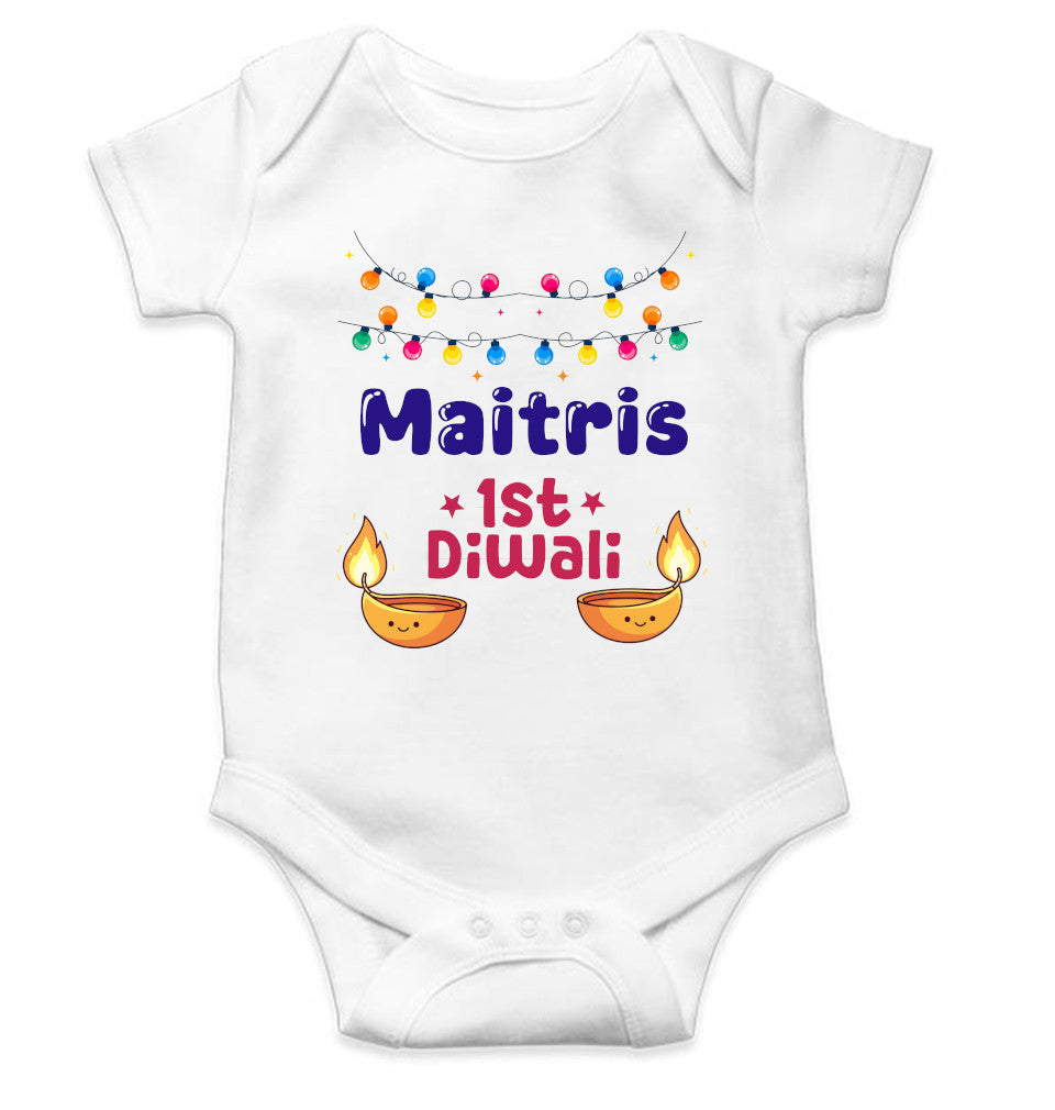 Custom Name First Diwali Diwali Rompers for Baby Girl- FunkyTeesClub