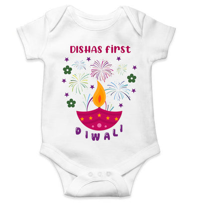 Custom Name First Diwali Celebration Diwali Rompers for Baby Girl- FunkyTeesClub