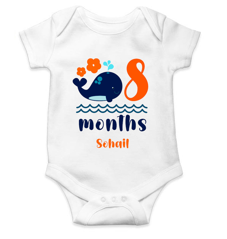 Custom Name Eighth Month Rompers for Baby Boy- FunkyTeesClub