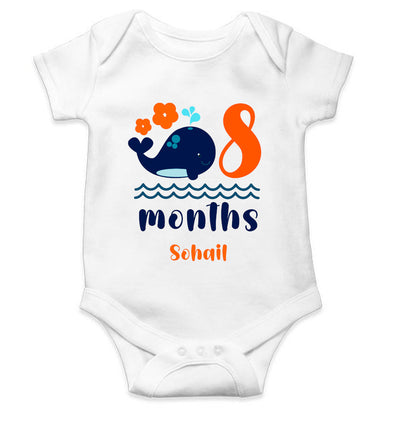 Custom Name Eight Month Rompers for Baby Boy- FunkyTeesClub