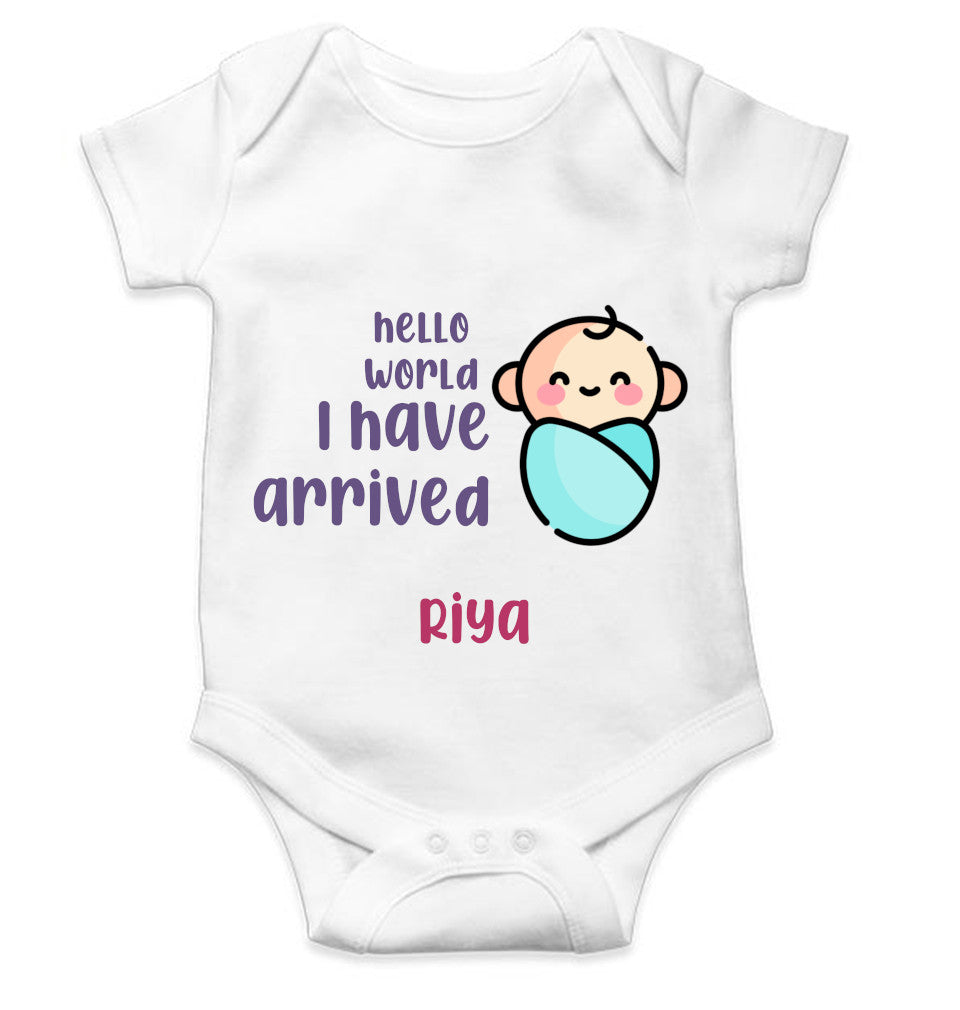 Custom Name Hello World I Have Arrived New Born Rompers for Baby Girl- FunkyTeesClub