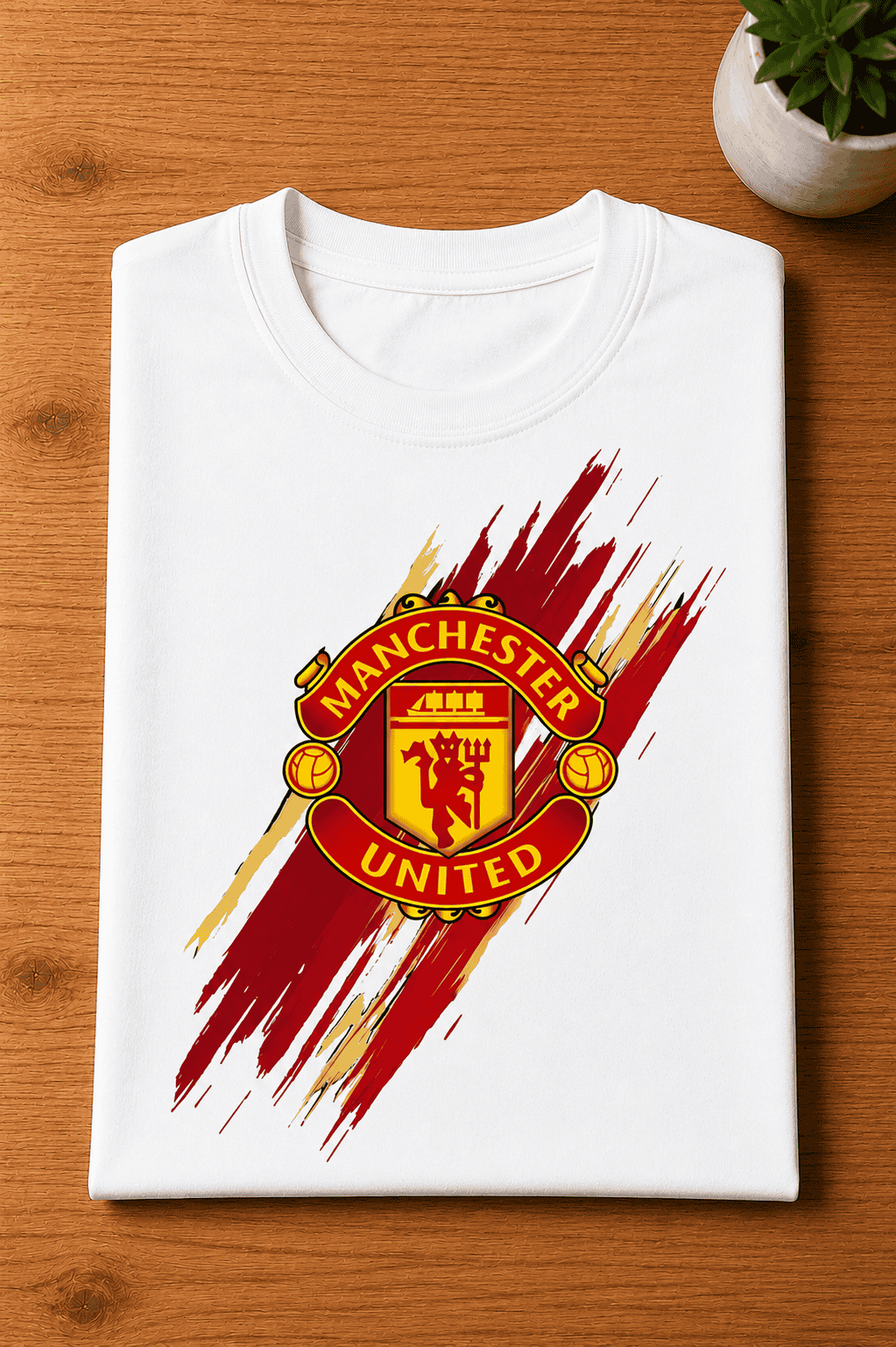 White Manchester United inspired kids graphic t-shirt for boys with football-themed design