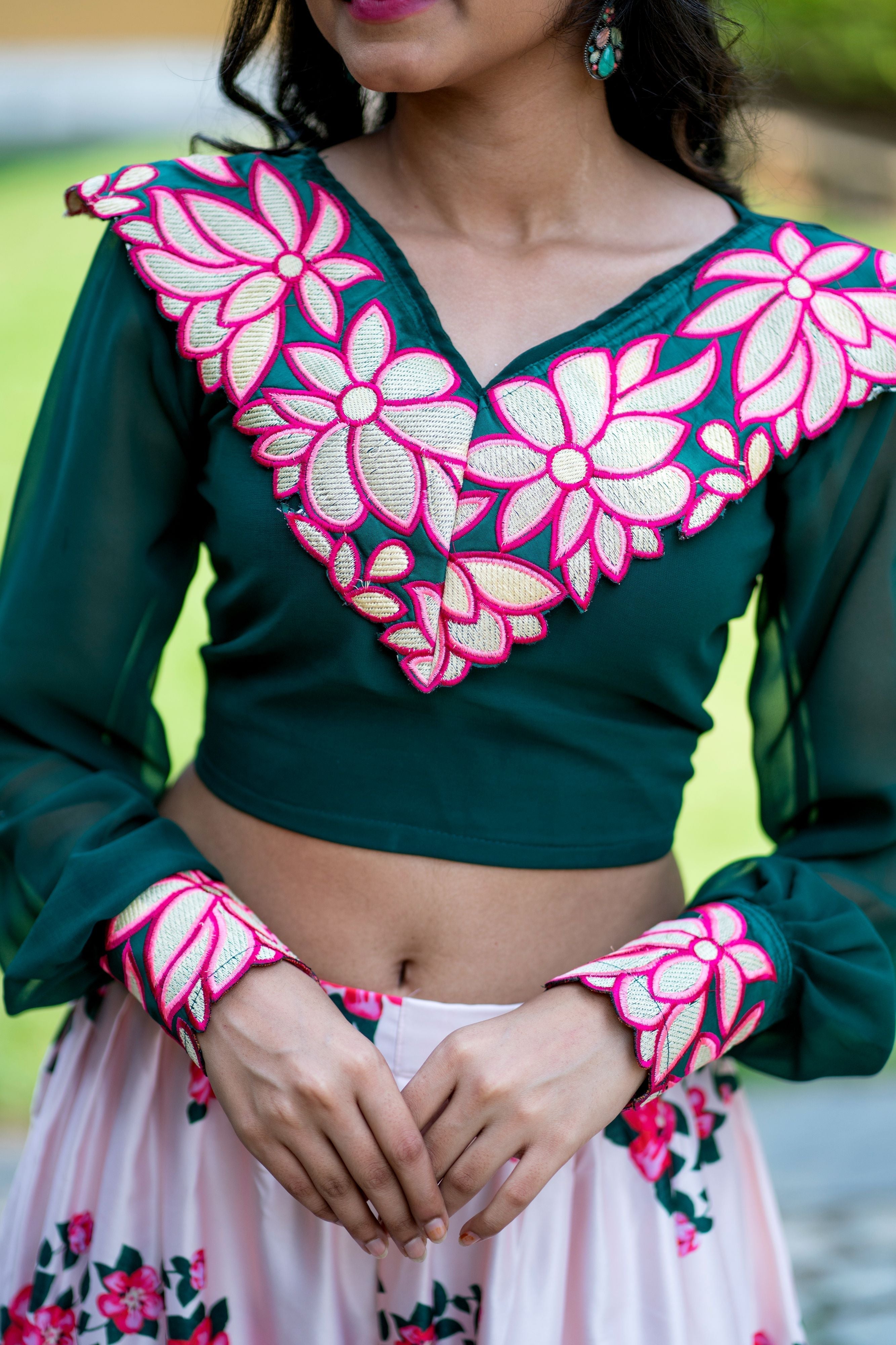 Women Embroidered Designer Top With Floral Printed Palazzo For Party and Office Wear- FunkyTeesClub