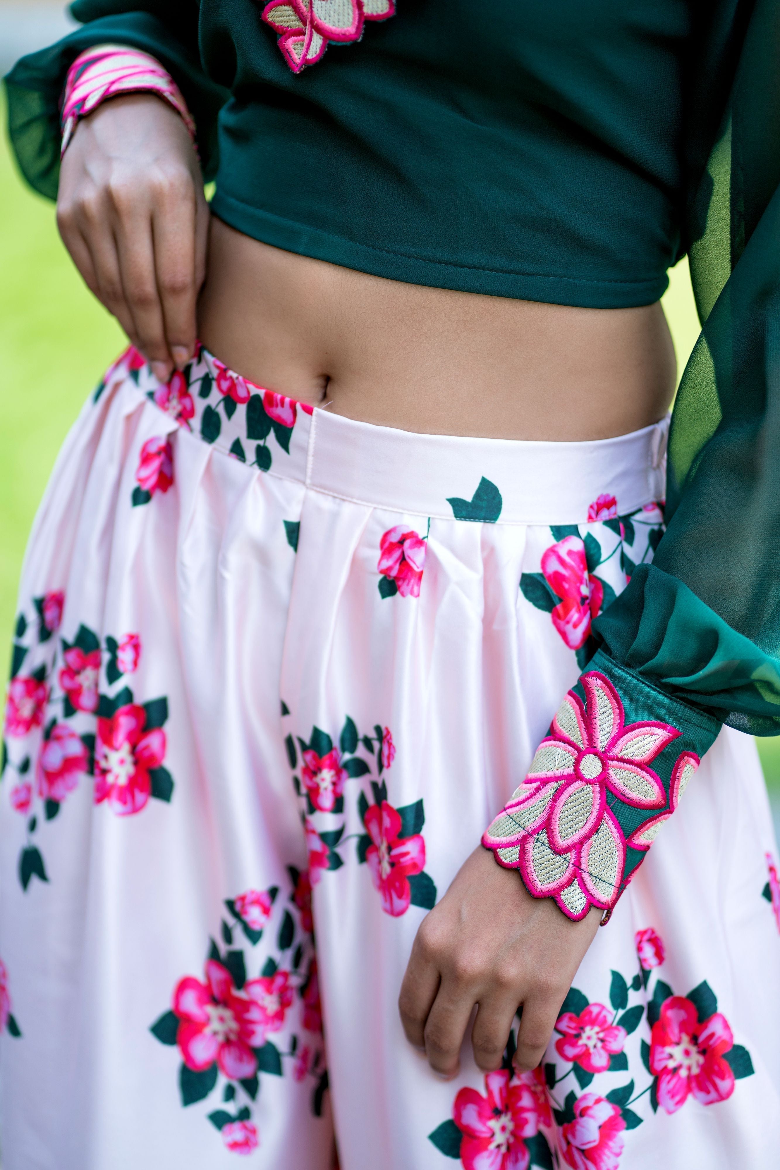 Women Embroidered Designer Top With Floral Printed Palazzo For Party and Office Wear- FunkyTeesClub