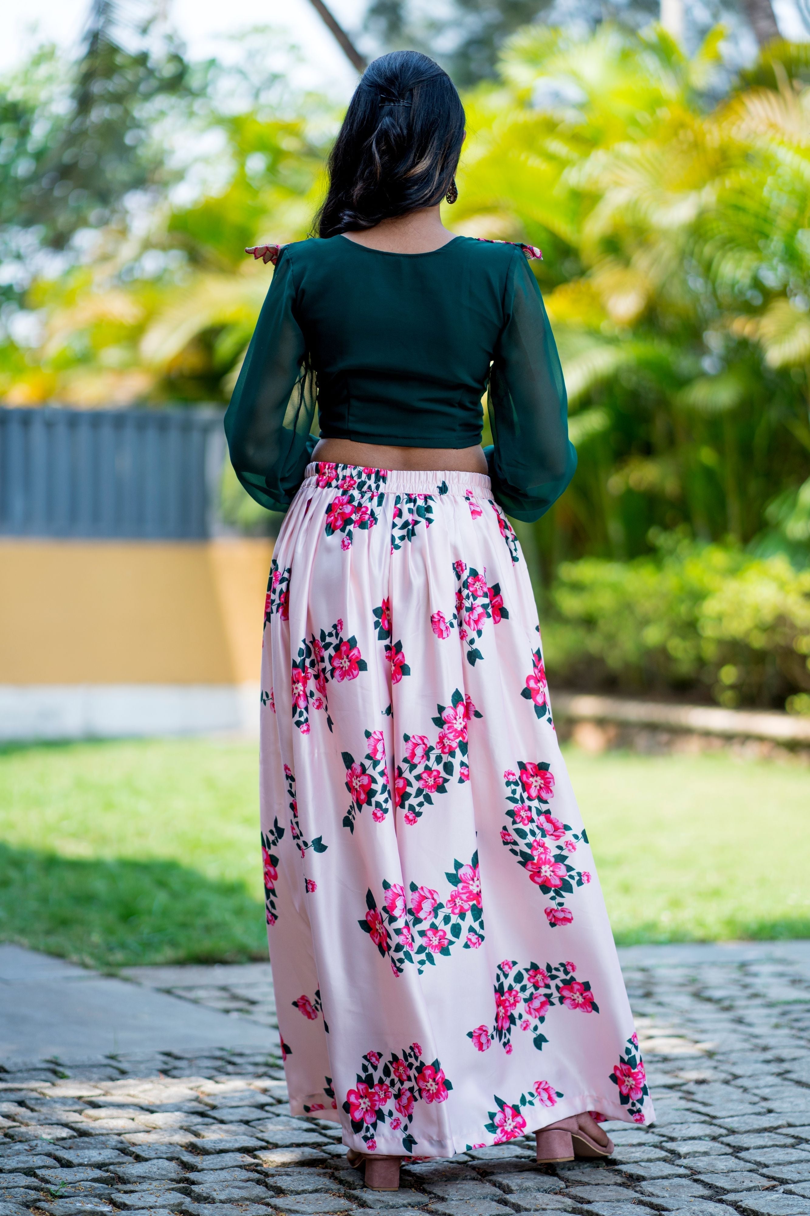 Women Embroidered Designer Top With Floral Printed Palazzo For Party and Office Wear- FunkyTeesClub