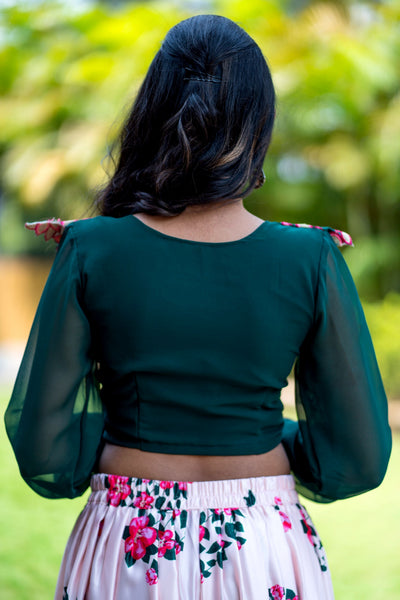 Women Embroidered Designer Top With Floral Printed Palazzo For Party and Office Wear- FunkyTeesClub