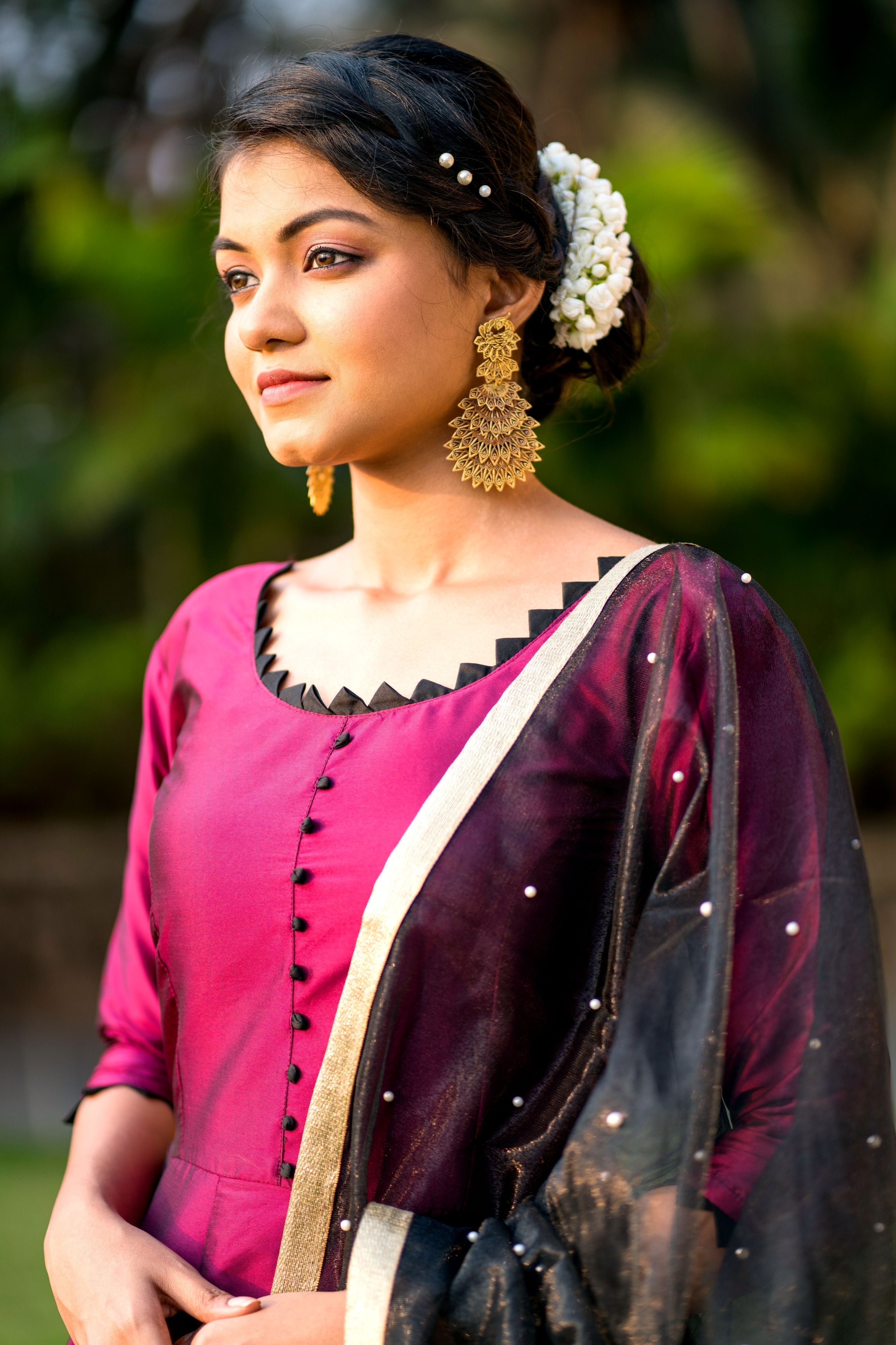 Women Purple Taffeta Silk Anarkali Gown With Dupatta- FunkyTeesClub