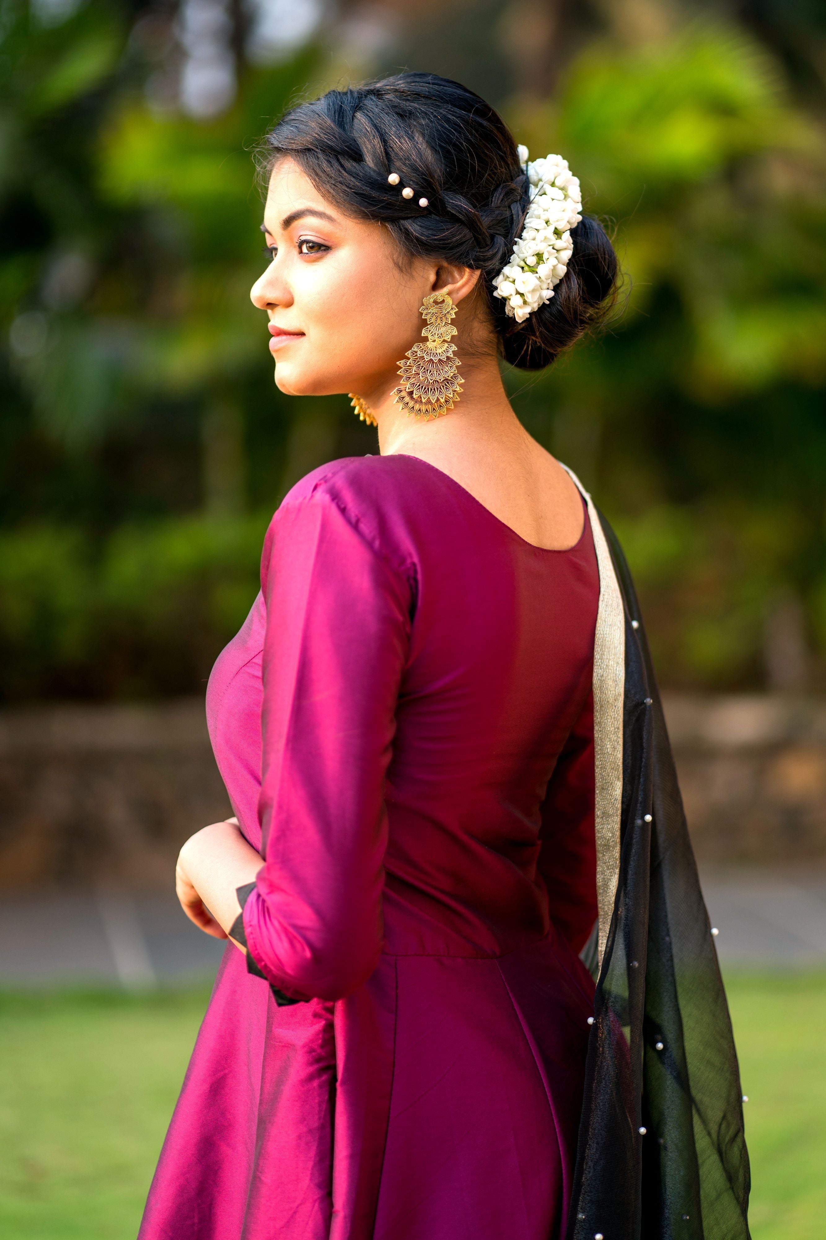 Women Purple Taffeta Silk Anarkali Gown With Dupatta- FunkyTeesClub