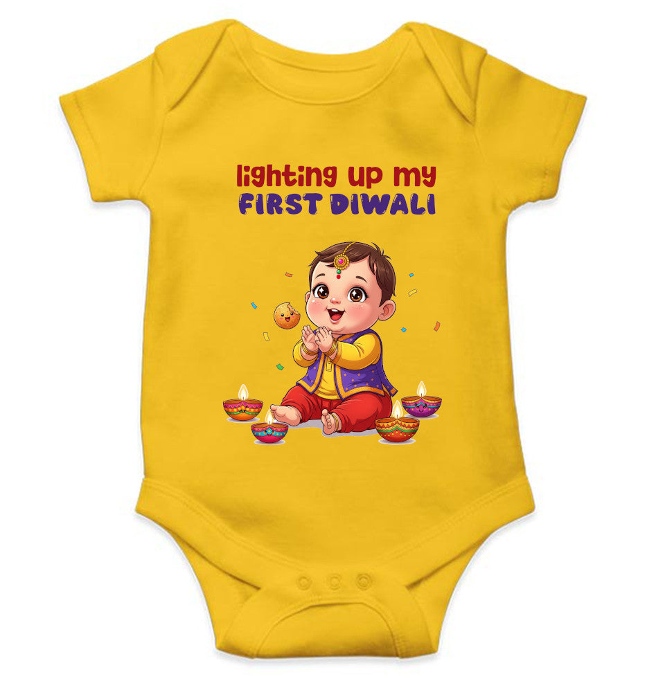 Lighting Up My First Diwali Diwali Rompers for Baby Boy- FunkyTeesClub
