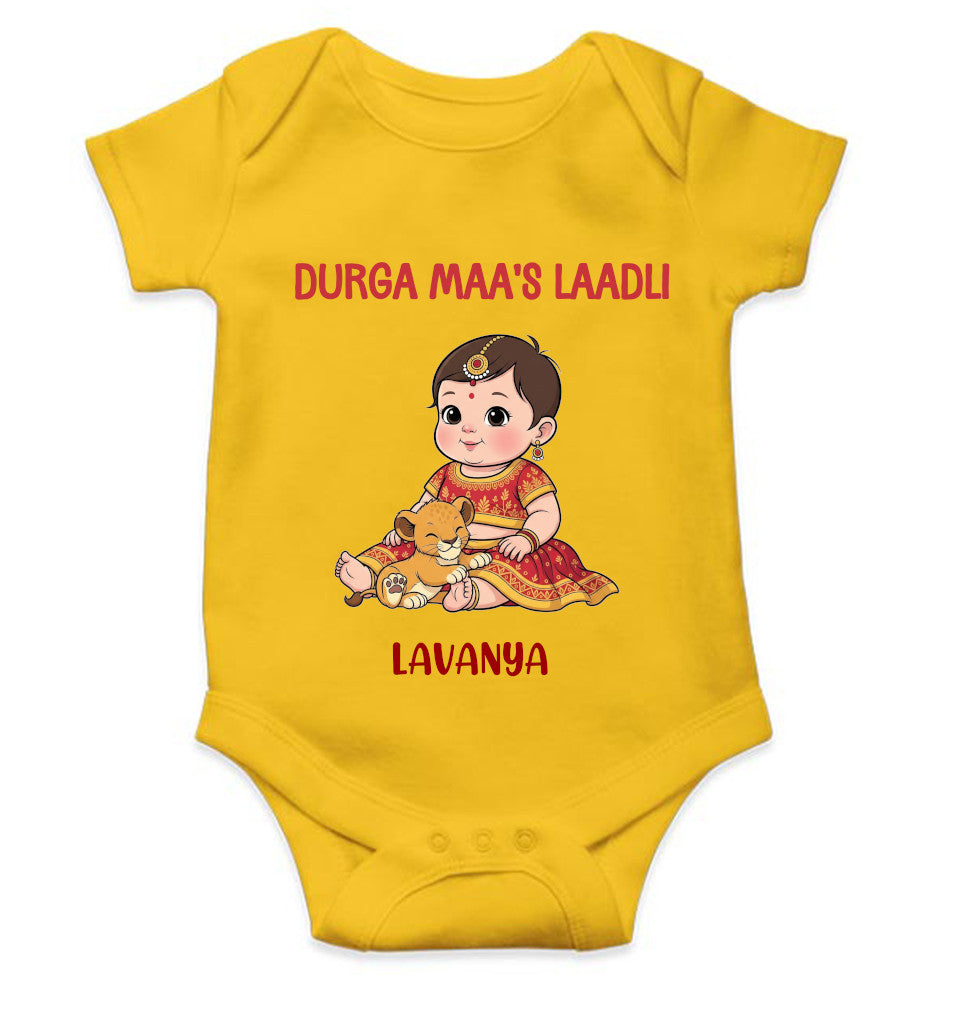 Custom Name Durga Maas Ladli Durga Pooja Rompers for Baby Girl- FunkyTeesClub