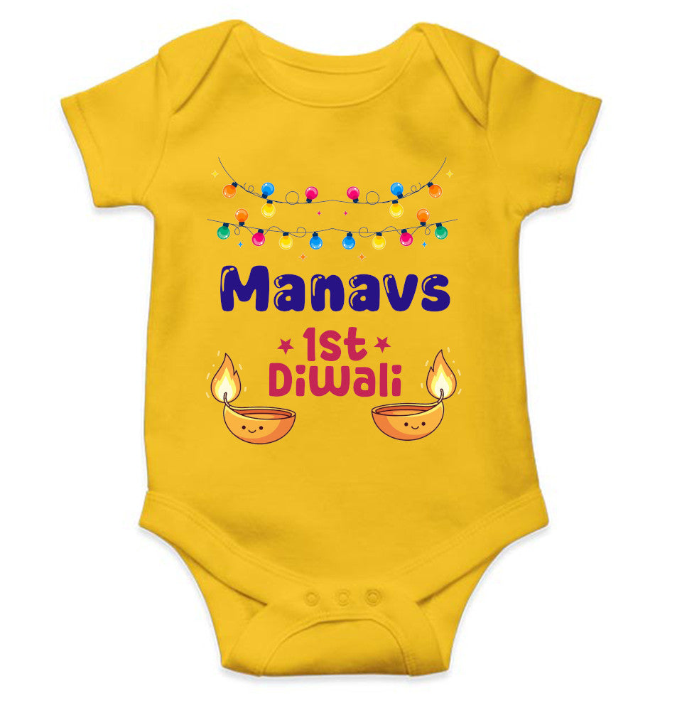 Custom Name First Diwali Diwali Rompers for Baby Boy- FunkyTeesClub