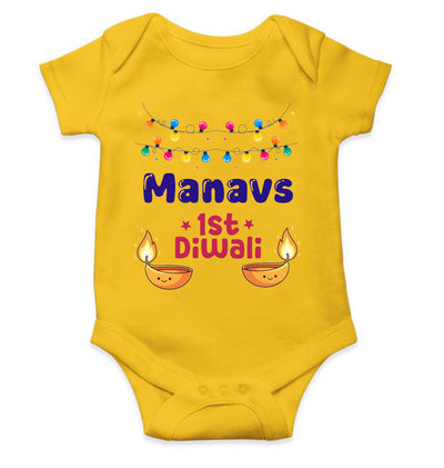 Custom Name First Diwali Diwali Rompers for Baby Boy- FunkyTeesClub
