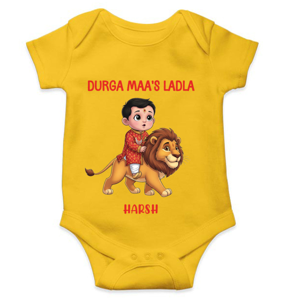 Custom Name Durga Maas Ladla Durga Pooja Rompers for Baby Boy- FunkyTeesClub