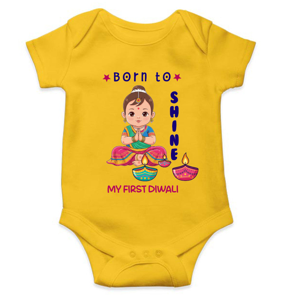 Born To Shine Diwali Rompers for Baby Girl- FunkyTeesClub