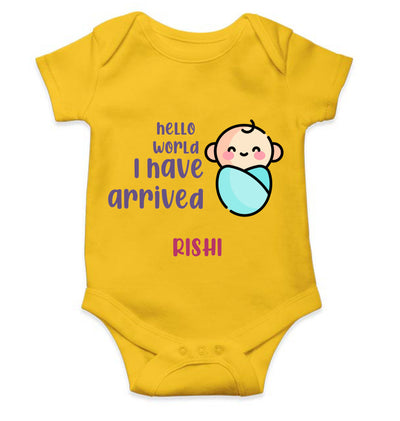 Custom Name Hello World I Have Arrived New Born Rompers for Baby Boy- FunkyTeesClub