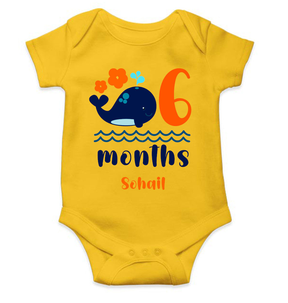 Custom Name Sixth Month Rompers for Baby Boy- FunkyTeesClub