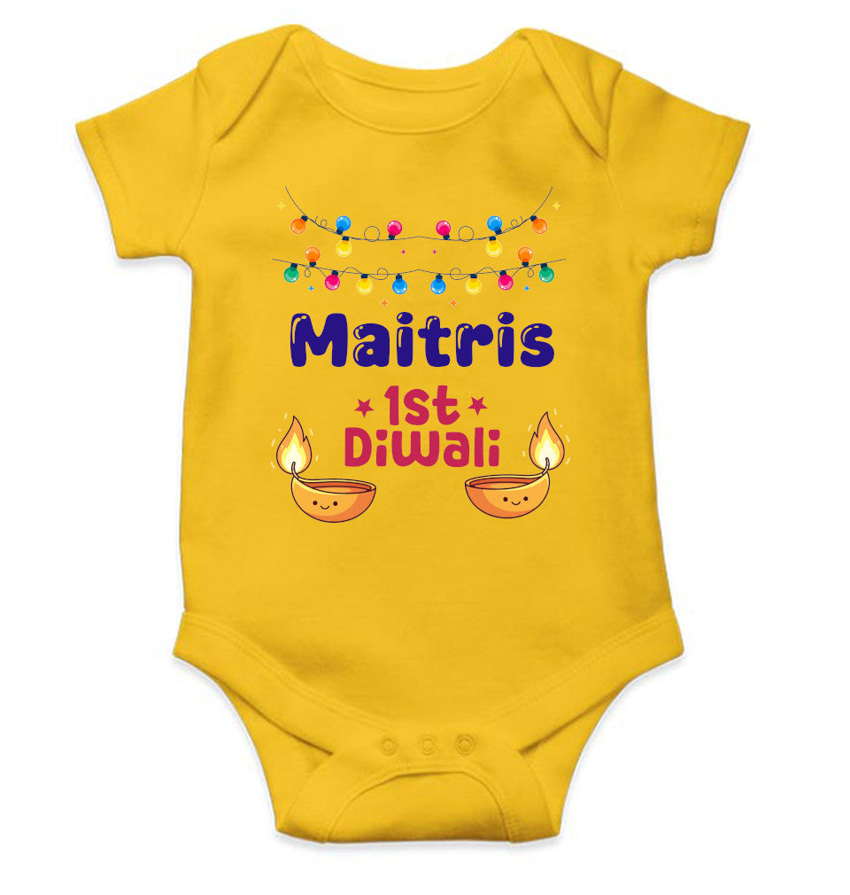Custom Name First Diwali Diwali Rompers for Baby Girl- FunkyTeesClub
