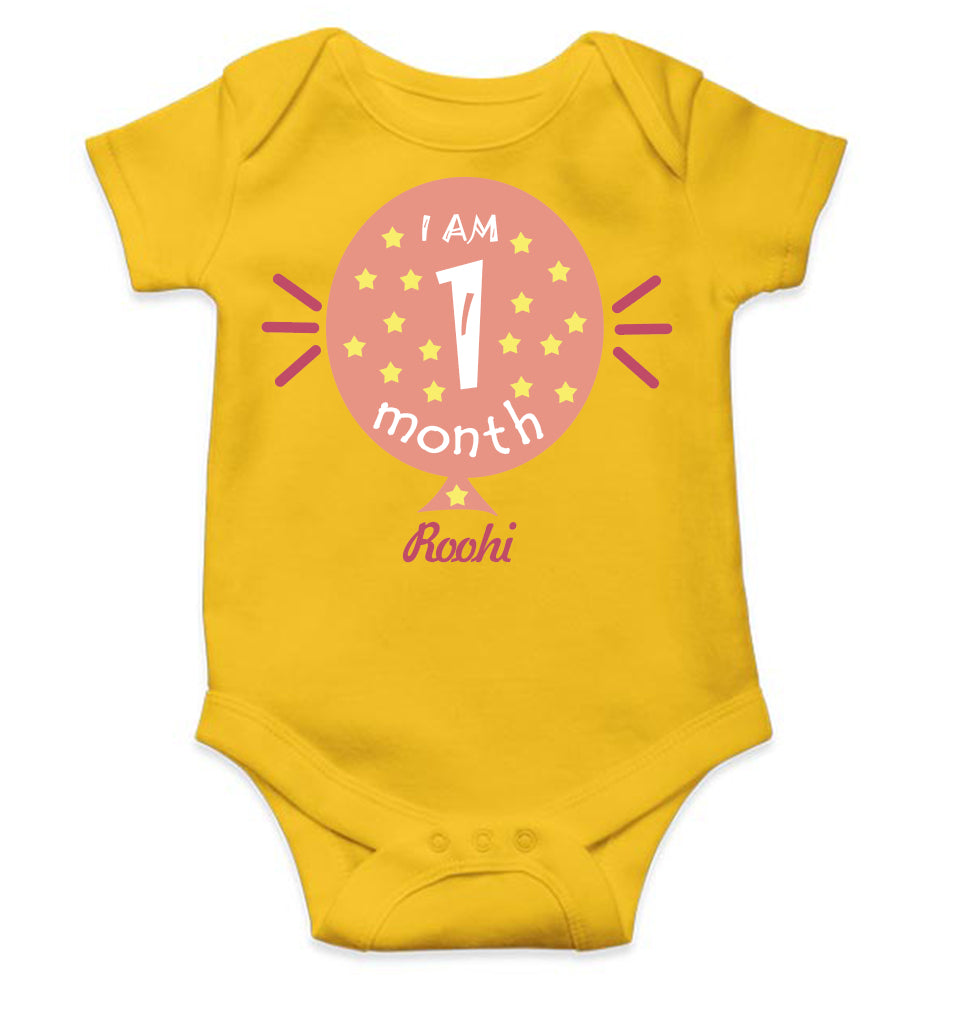Custom Name I Am One Month Rompers for Baby Girl- FunkyTeesClub