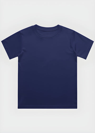 Navy blue t-shirt on a light gray background