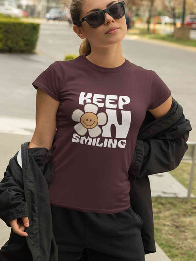Keep On Smiling Positive Quotes Women Half Sleeves T-shirt- FunkyTeesClub