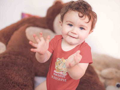 Custom Name 4 Month Birthday Teddy Design Rompers for Baby Boy- FunkyTeesClub