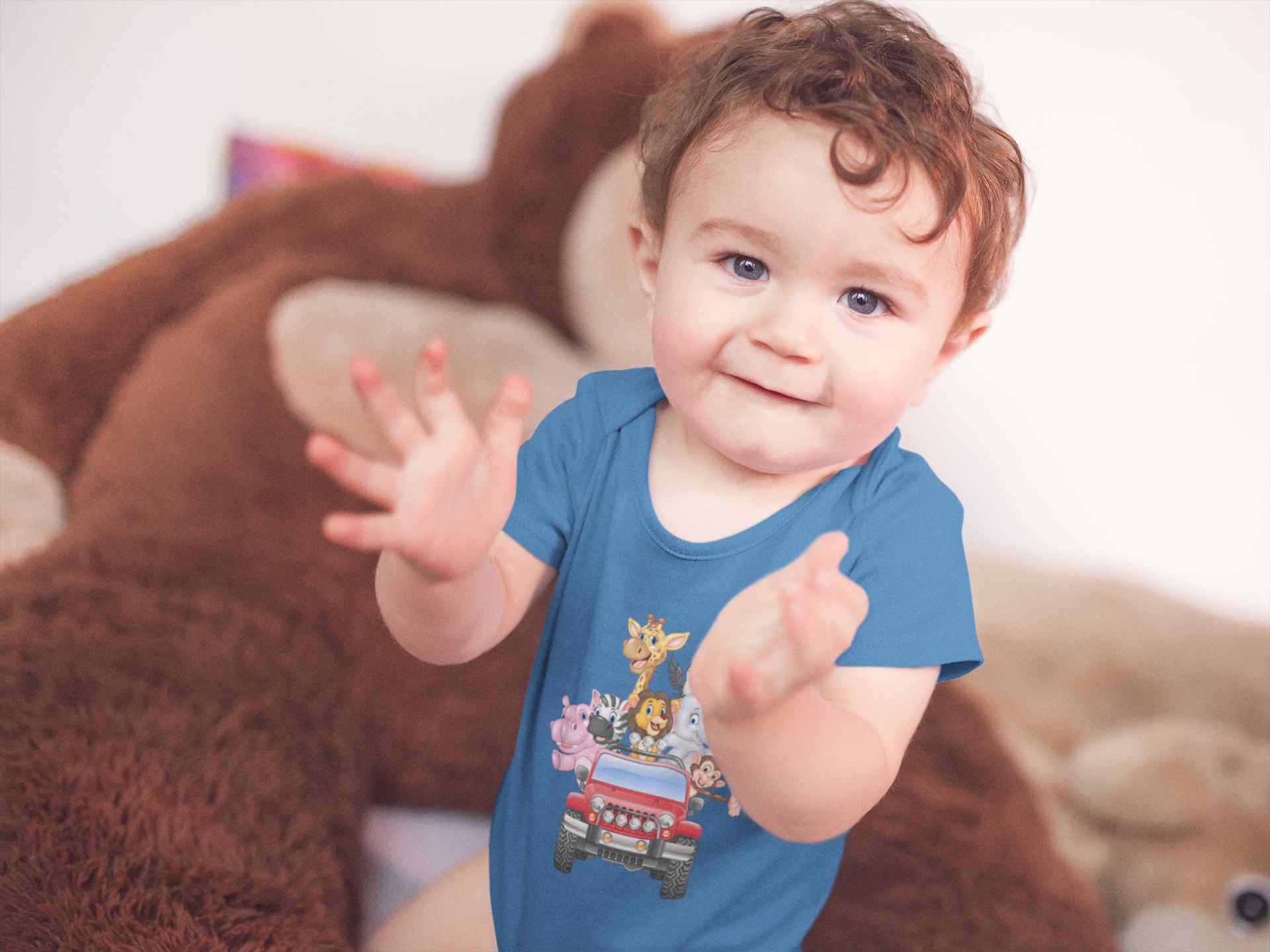 Jungle Jeep Cartoon Rompers for Baby Boy- FunkyTeesClub