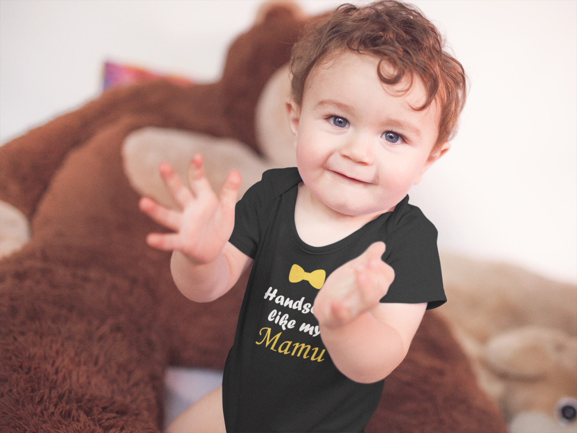 Handsome Like My Mamu Black Rompers for Baby Boy - FunkyTeesClub