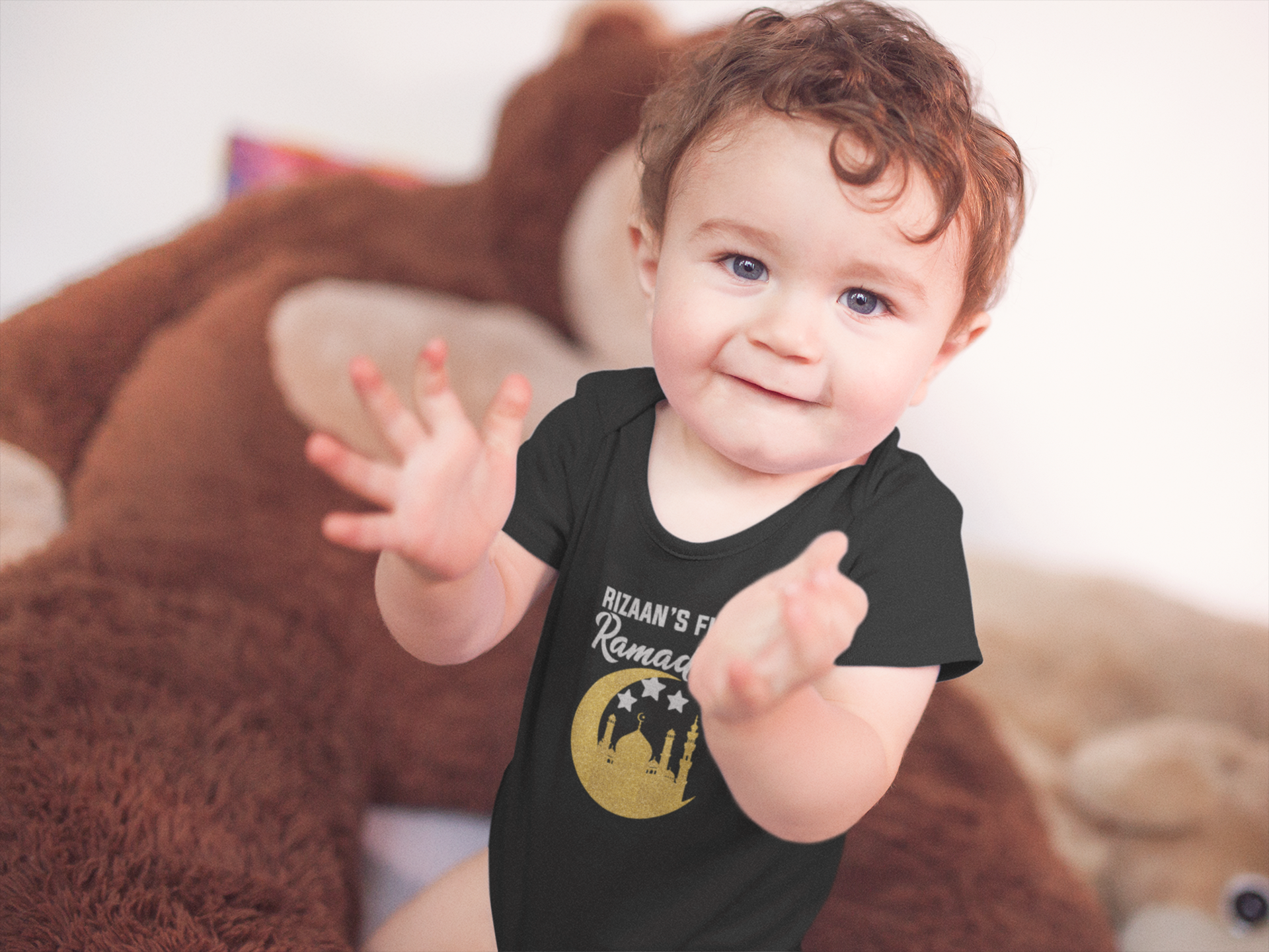 First Ramadan Custom Name Eid Rompers for Baby Boy- FunkyTeesClub