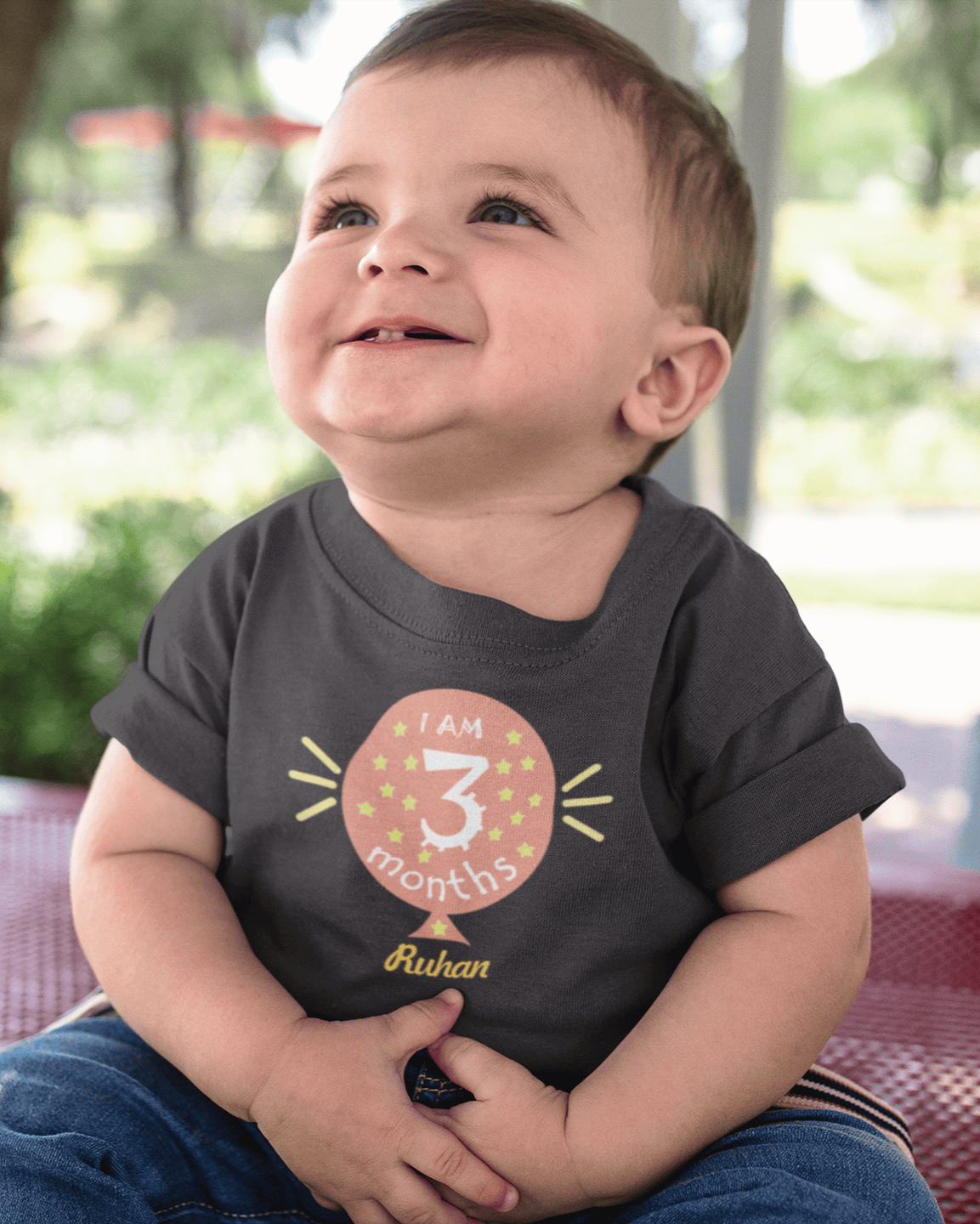 Custom Name I Am Three Months Half Sleeves T-Shirt for Boys -FunkyTeesClub