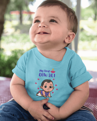 My First Diwali Cute Diwali Half Sleeves T-Shirt for Boys -FunkyTeesClub