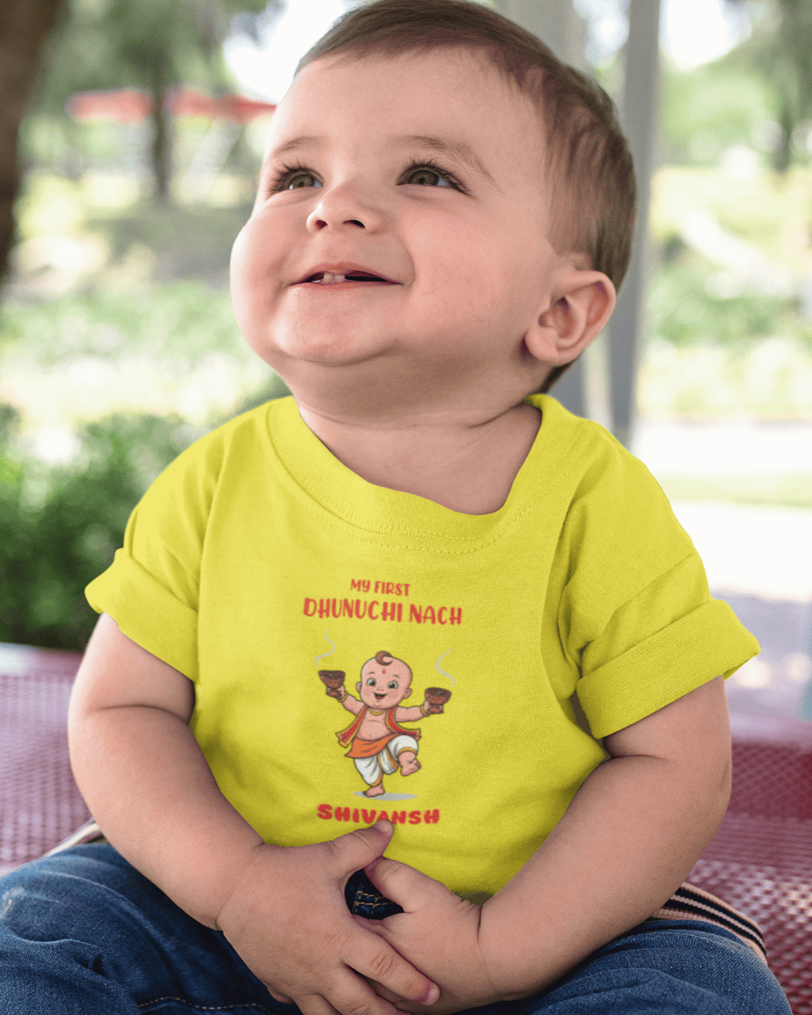 Custom Name My First Dhunuchi Nach Durga Pooja Half Sleeves T-Shirt for Boys -FunkyTeesClub