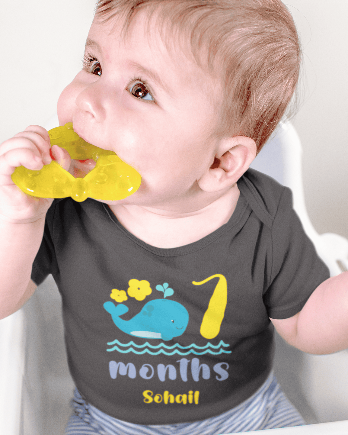 Custom Name Seventh Month Rompers for Baby Boy- FunkyTeesClub