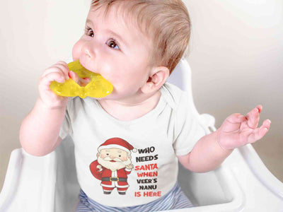 Customized Name Santa Nanu Is Here Christmas Rompers for Baby Boy- FunkyTeesClub