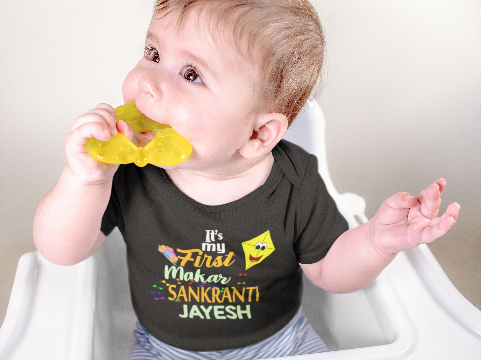 Its My First Makar Sankranti Custom Name Makar Sankranti Rompers for Baby Boy- FunkyTeesClub