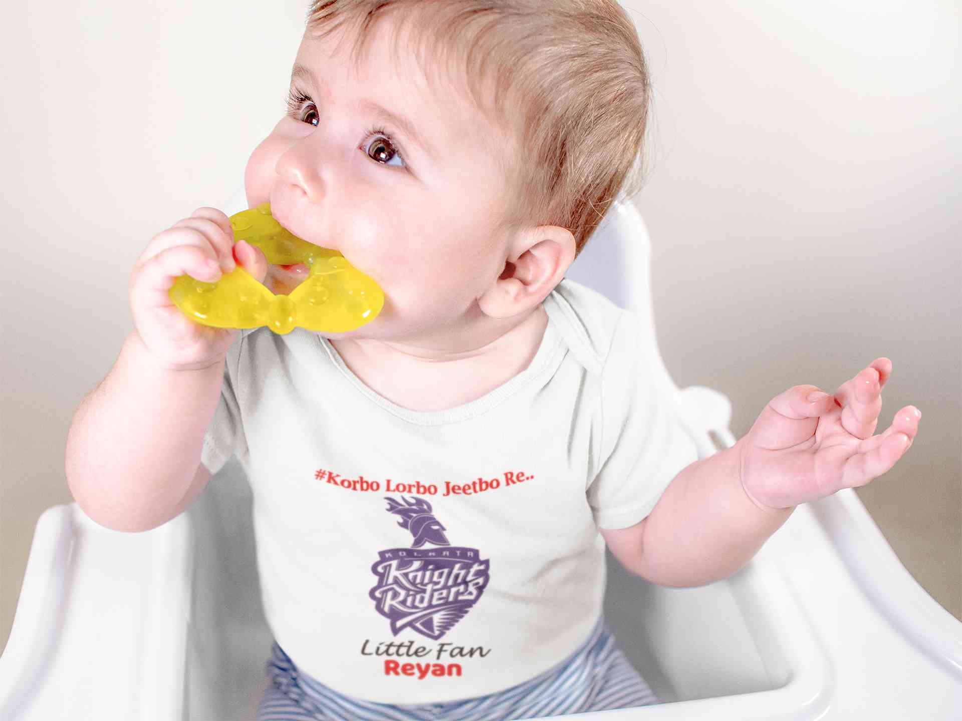 Custom Name IPL KKR Kolkata Knight Riders Korbo Lorbo Jeetbo Re Rompers for Baby Boy- FunkyTeesClub