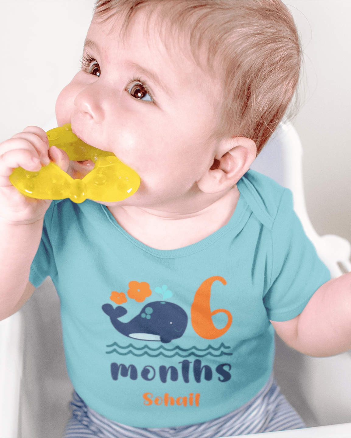 Custom Name Sixth Month Rompers for Baby Boy- FunkyTeesClub
