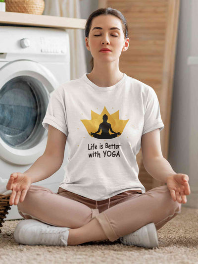 Life Is Better With Yoga Women Half Sleeves T-shirt- FunkyTeesClub