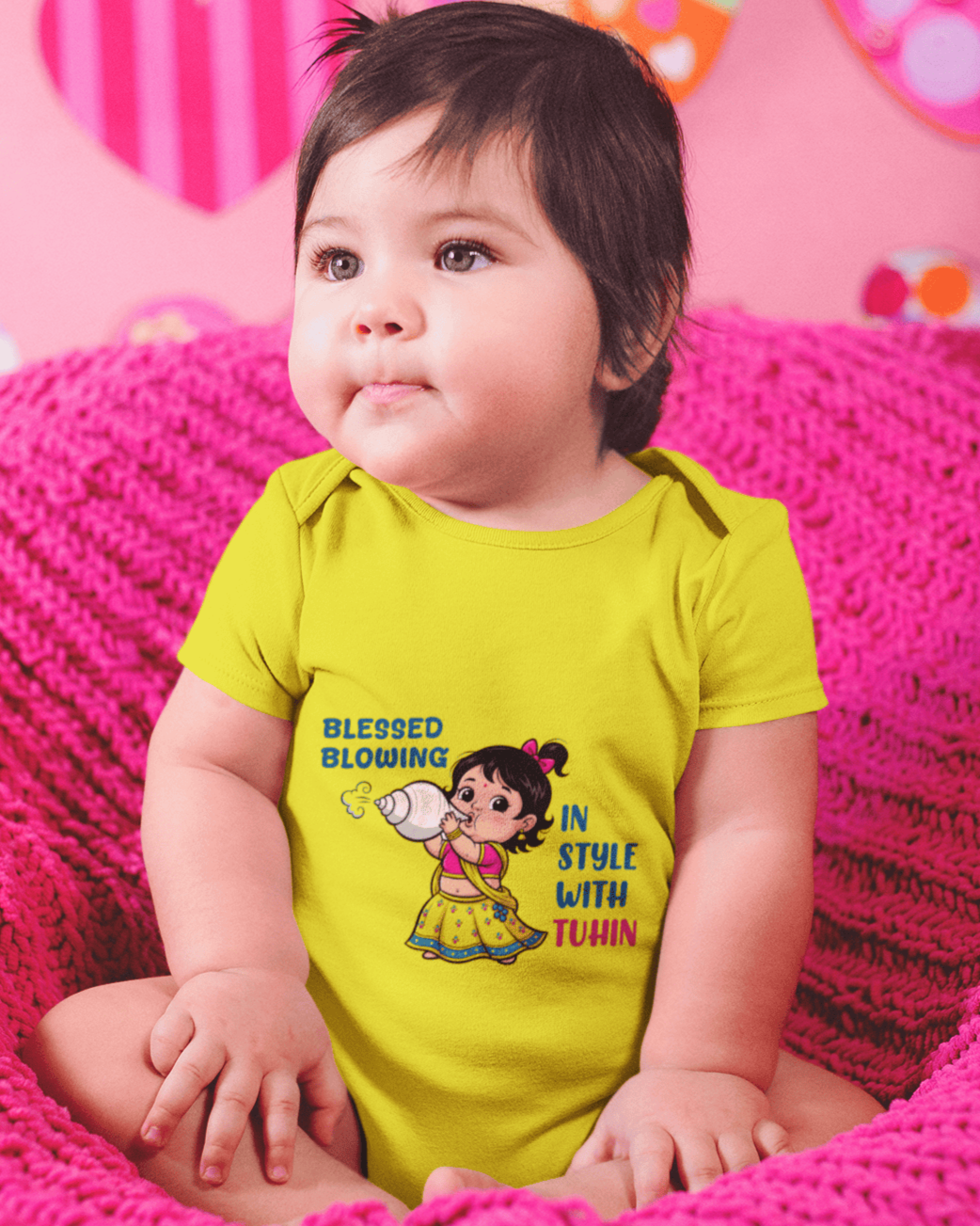 Blessed Blowing Durga Pooja Rompers for Baby Girl- FunkyTeesClub