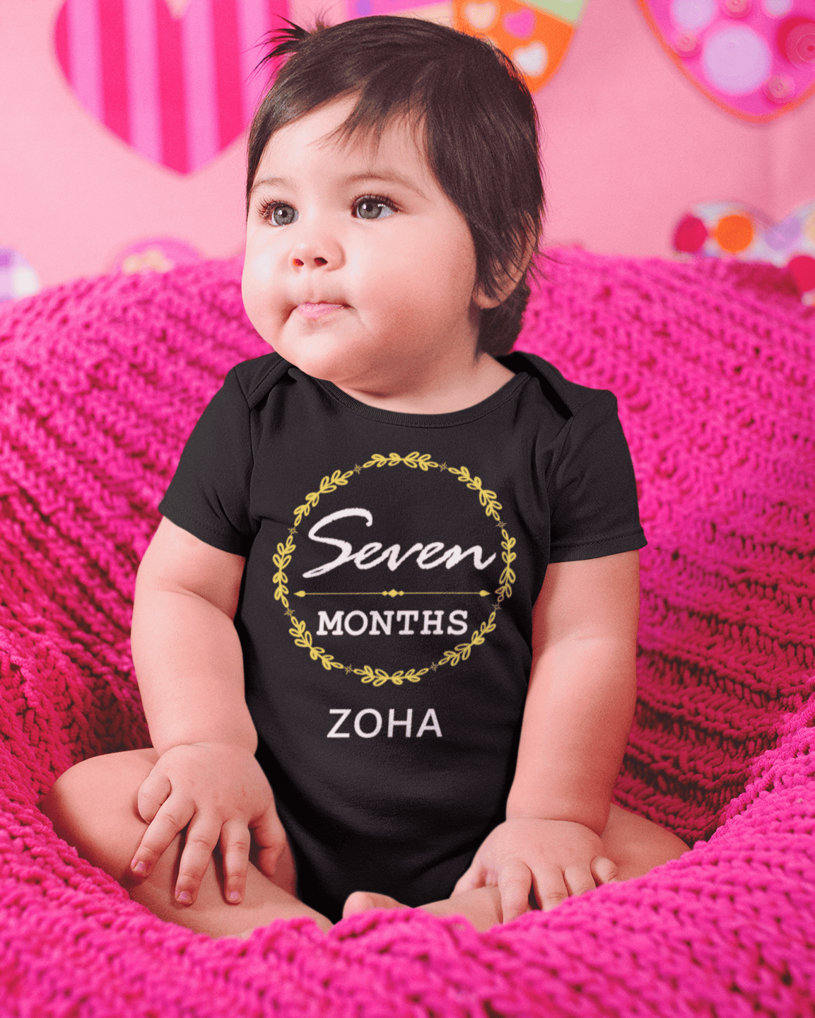 Custom Name Seven Months Rompers for Baby Girl- FunkyTeesClub