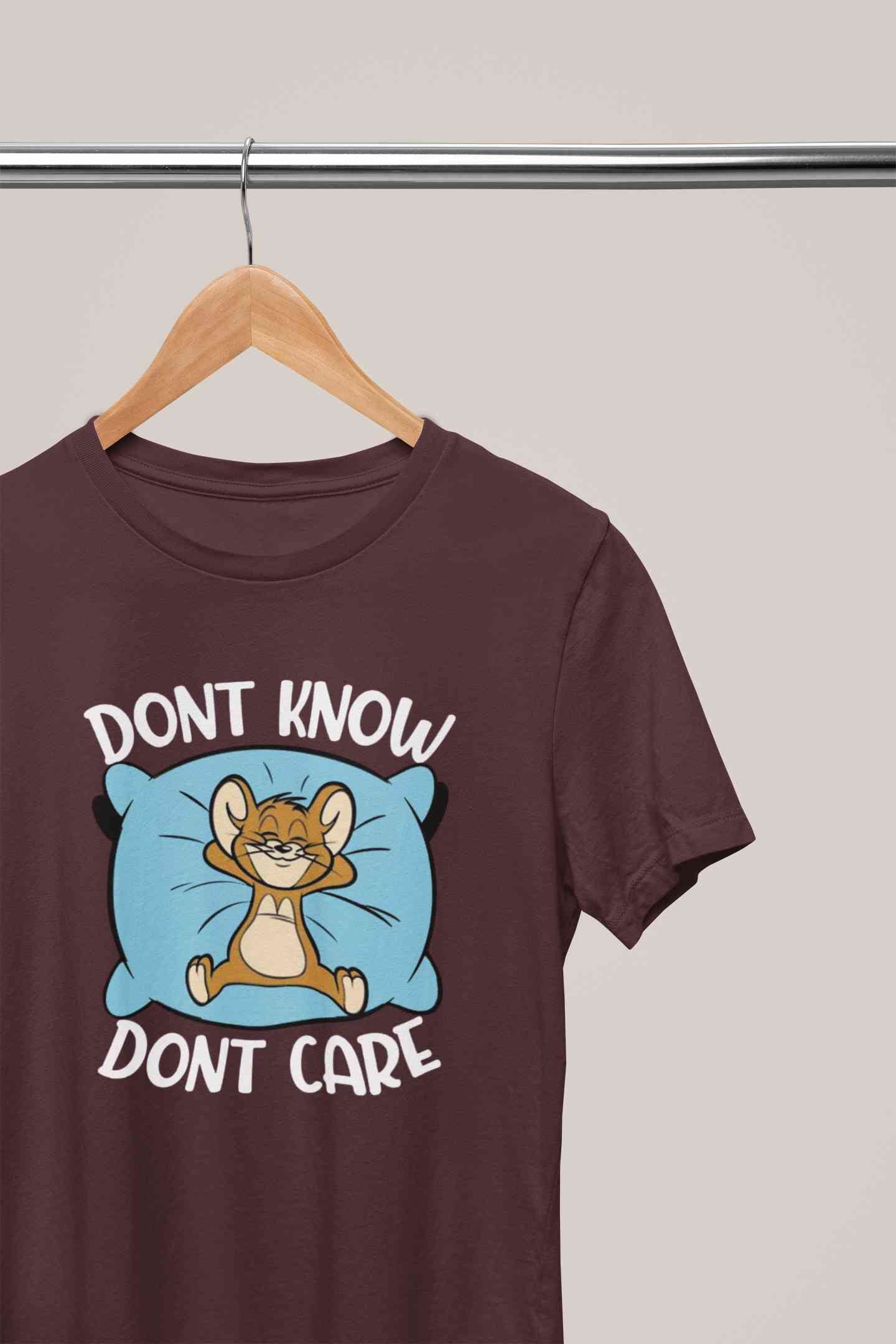 Funny Cartoon Dont Care Mens Half Sleeves T-shirt- FunkyTeesClub