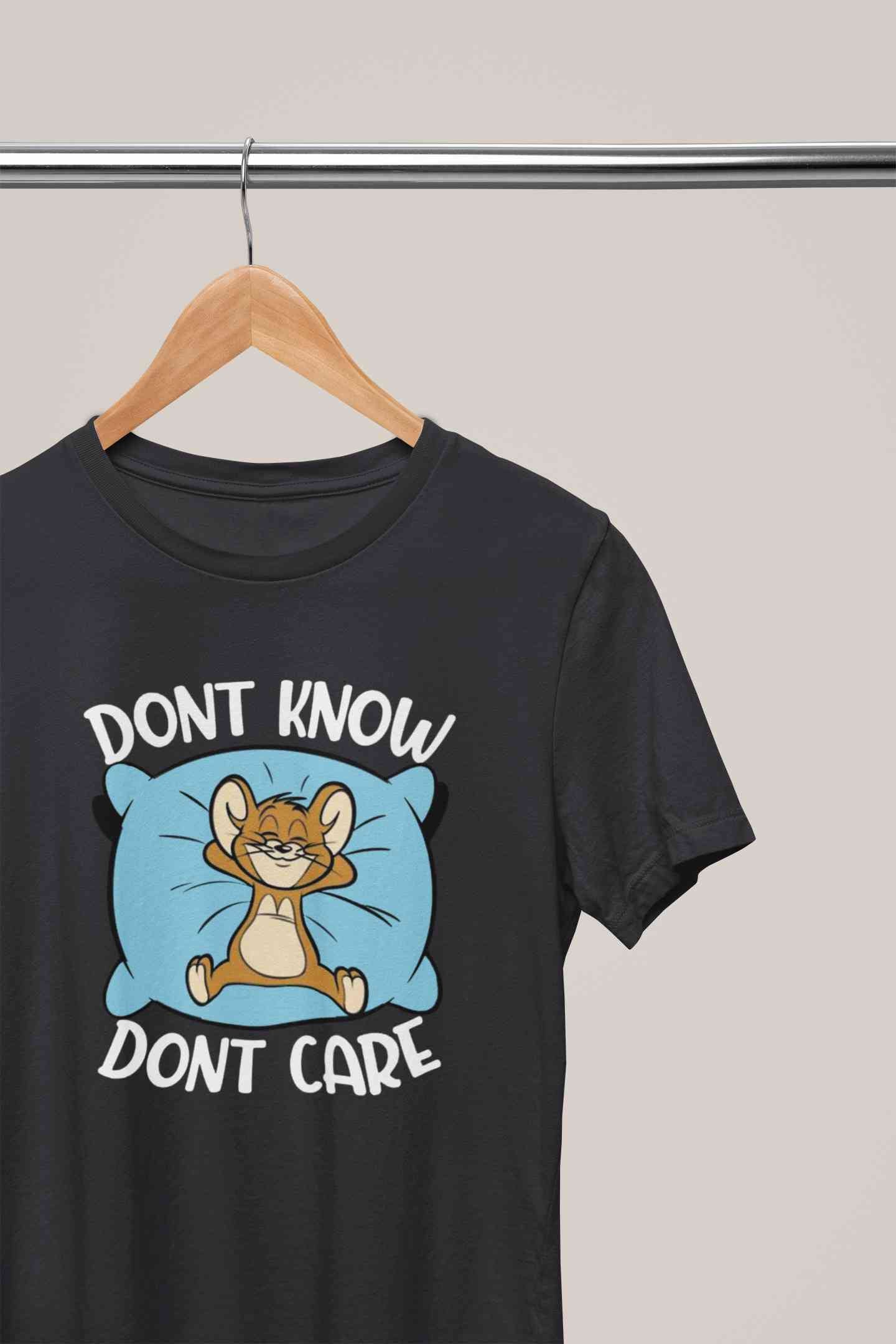 Funny Cartoon Dont Care Women Half Sleeves T-shirt- FunkyTeesClub